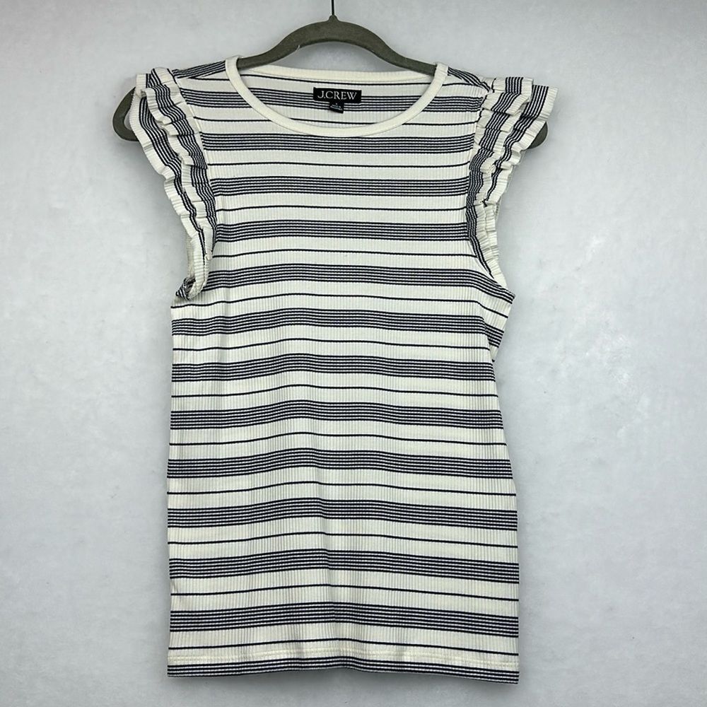 J.Crew Vintage rib ruffle-sleeve shirt in stripe Sz S